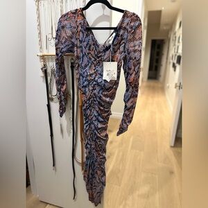 Diane Von Furstenberg Blue and Orange Long Sleeve Dress